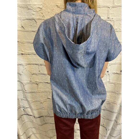 DEREK LAM jacket zip short sleeve denim High Neck Size S Hooded pockets - Picture 6 of 12